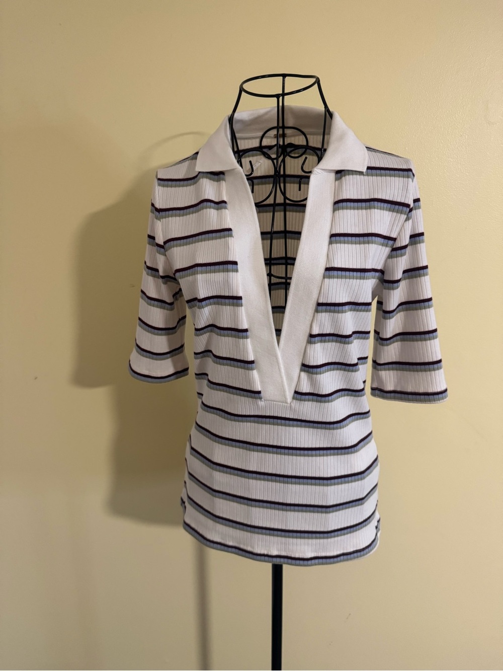 NWT Free People V Neck Ribbed Striped Top Size XS